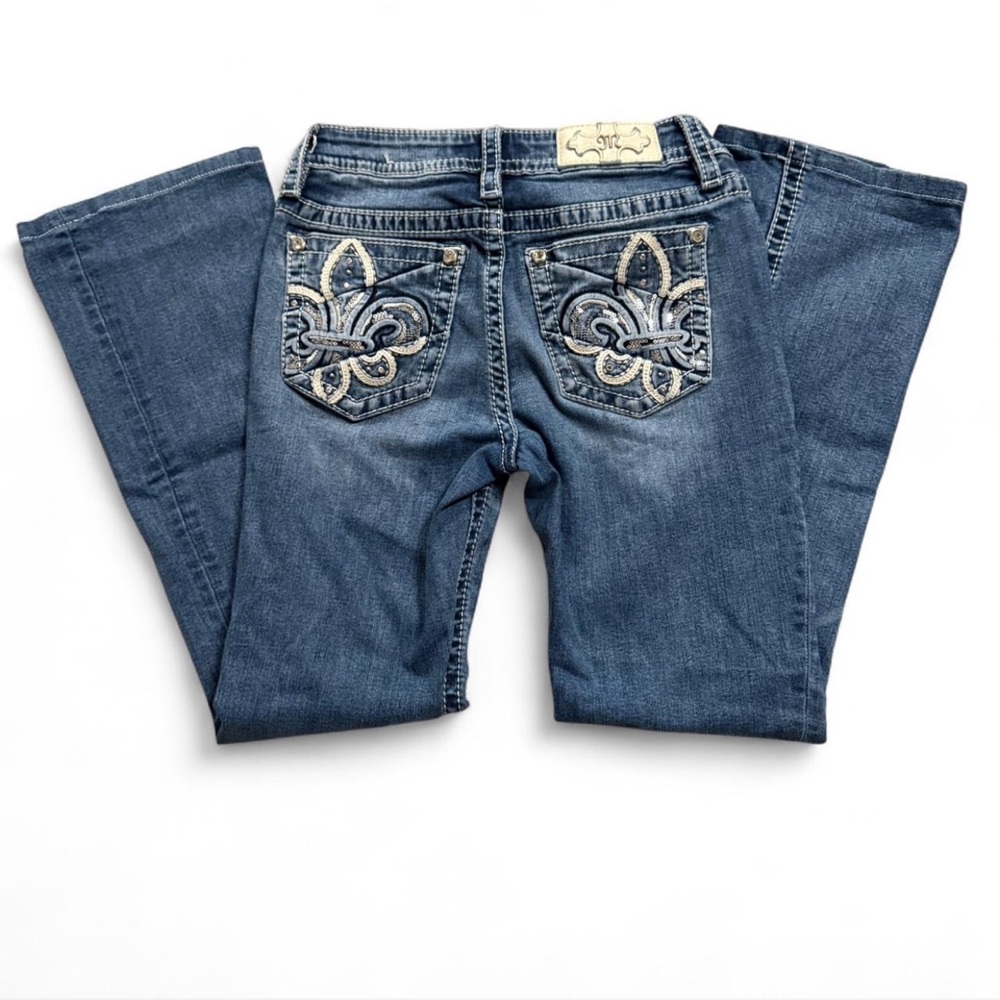 Miss Me Blue Flare Jeans with Embroidered Pockets